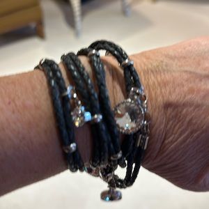 Wrap faux leather and faux diamond bracelet